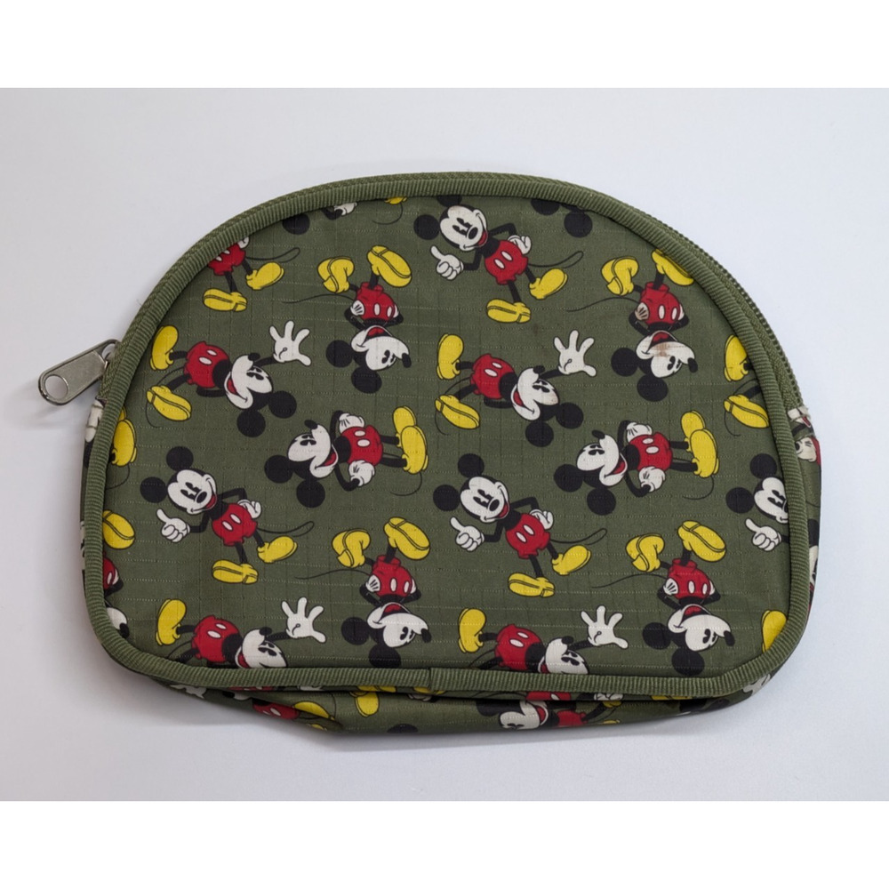 Disney - Mickey Mouse Makeup Bag/Cosmetic Pouch Vinyl Zipper Olive Green 7"x5.5"